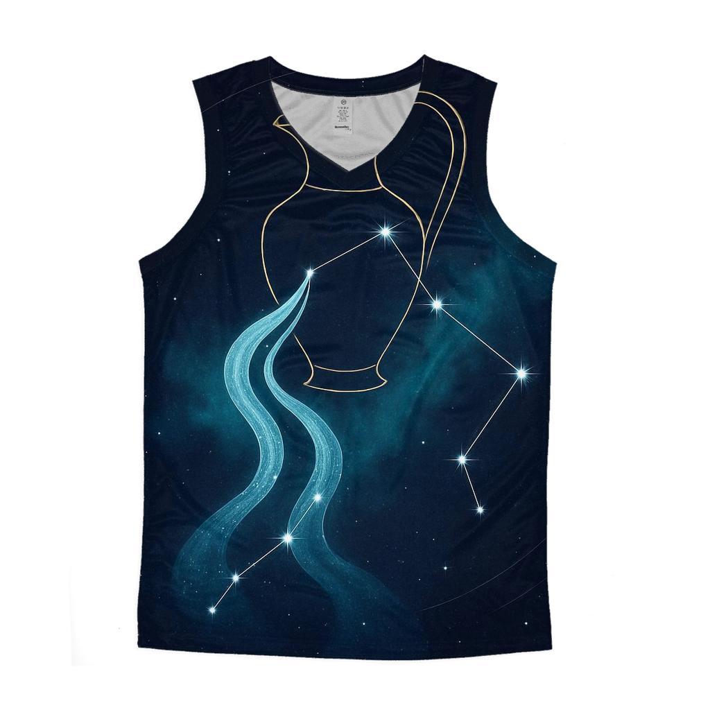 Aquarius Star Pitcher And Flowing Nebula graphic print tank tops