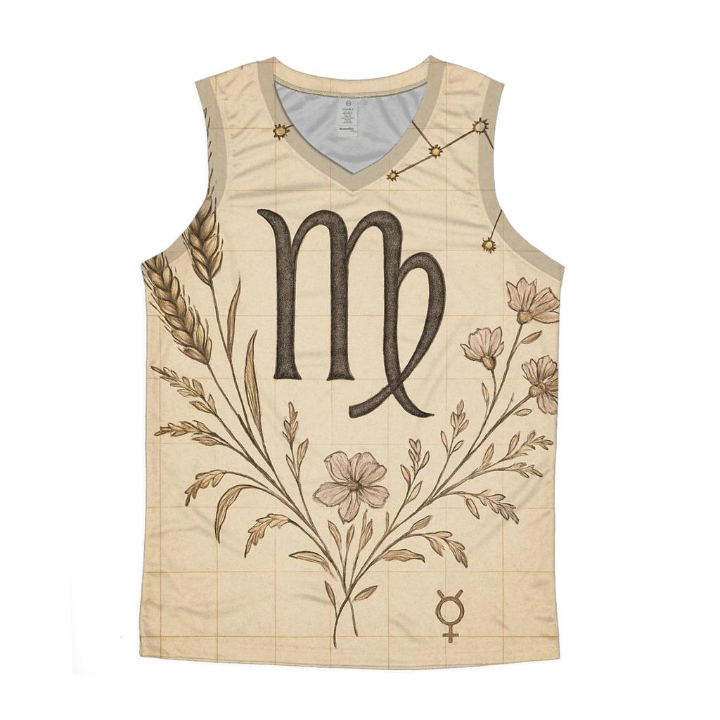 Virgo Wheat Glyph With Celestial Botanical Chart graphic print tank tops