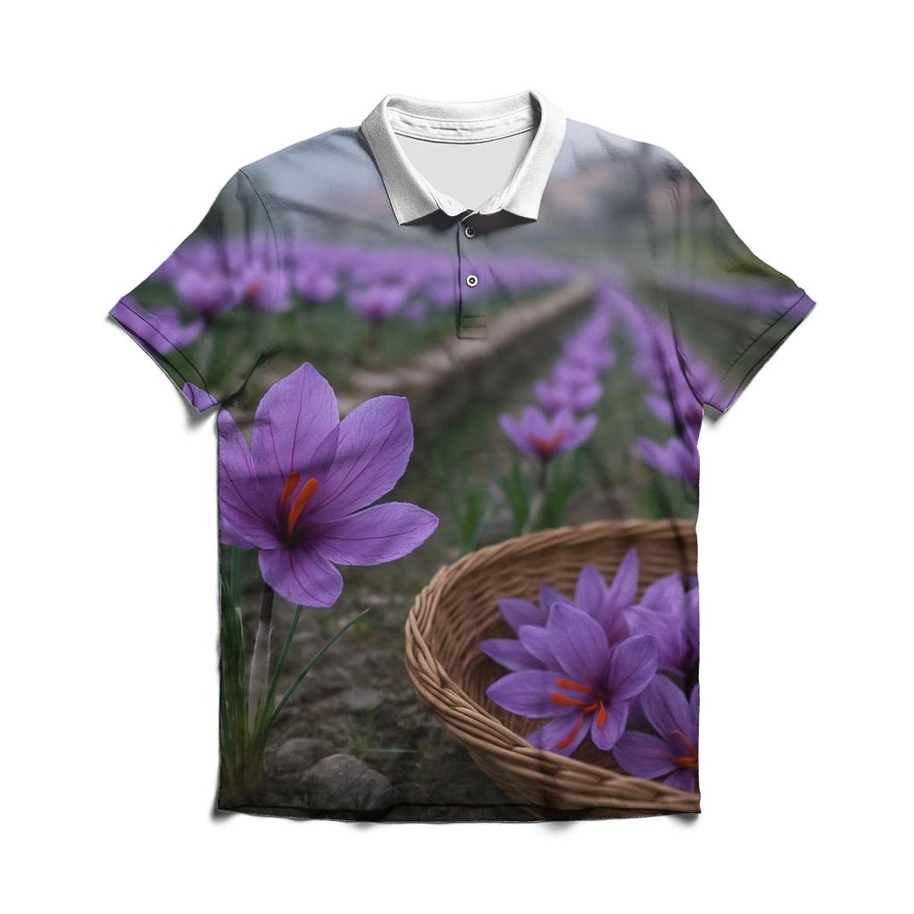 Saffron Crocus Harvest On A Kashmir Terrace stylish collar polo tees