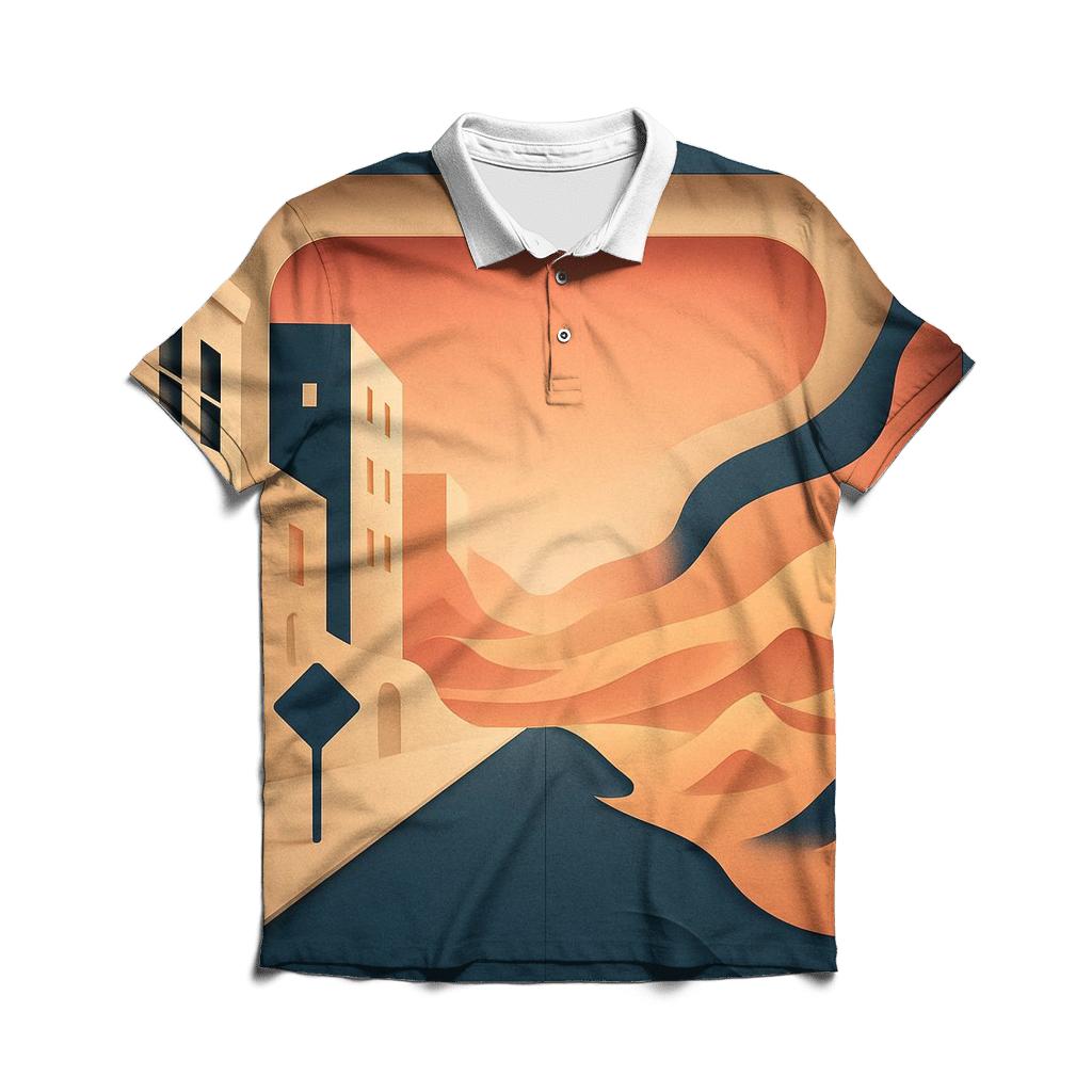 Kinetic Paper Cut City Mirage embroidered polo tops