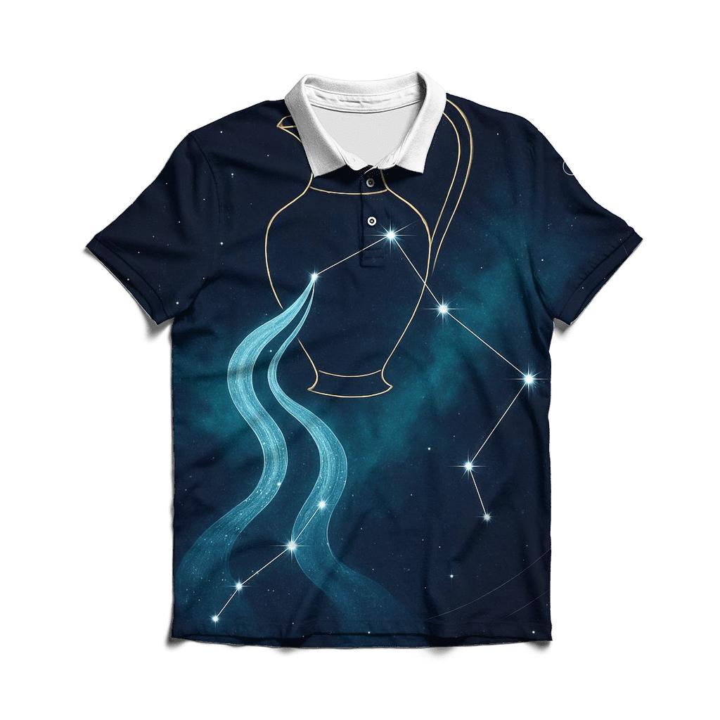 Aquarius Star Pitcher And Flowing Nebula personalized polo shirts