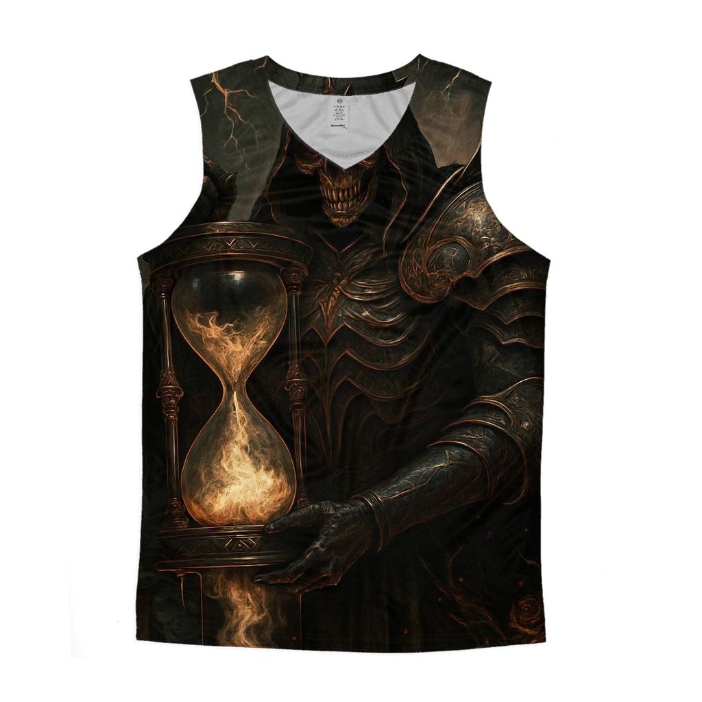 The Obsidian Hourglass Warden graphic print tank tops