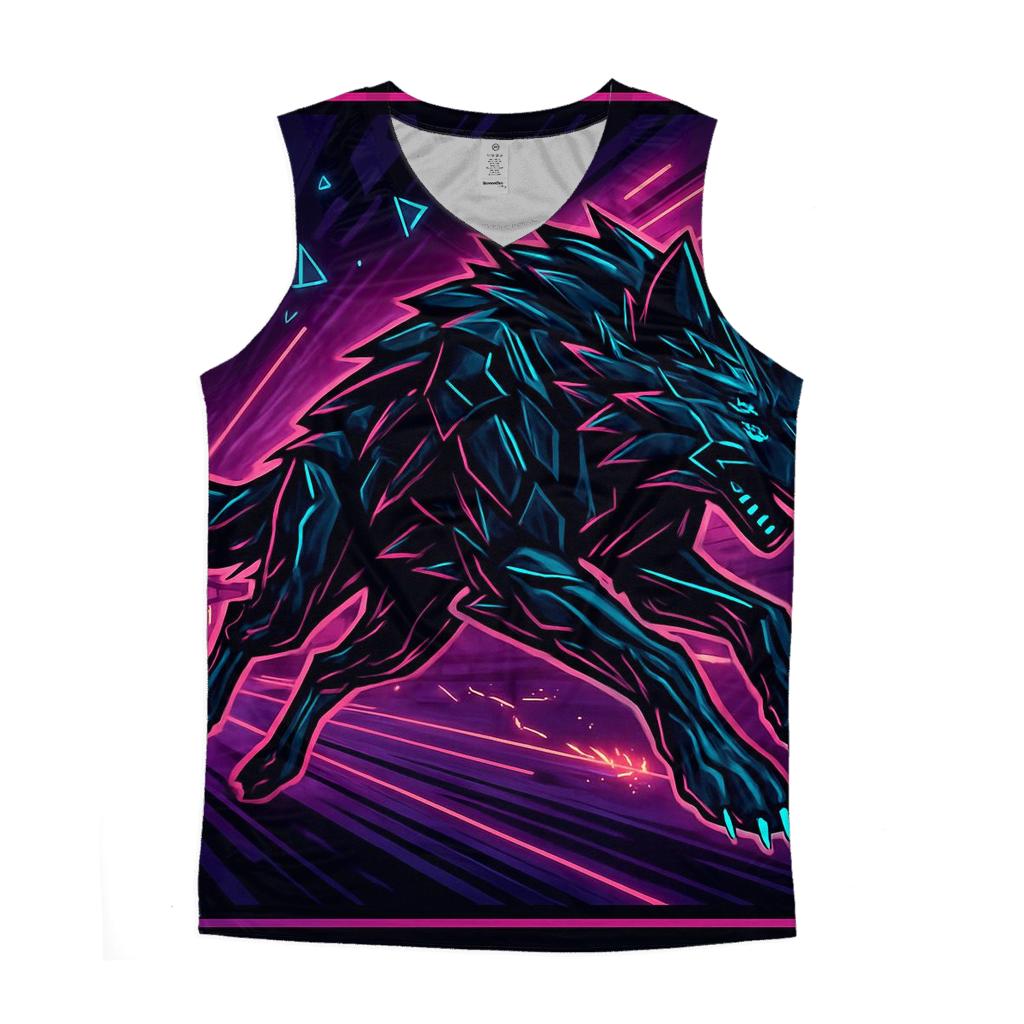Obsidian Circuit Wolf In The Neon Forge trendy fitted tank tops