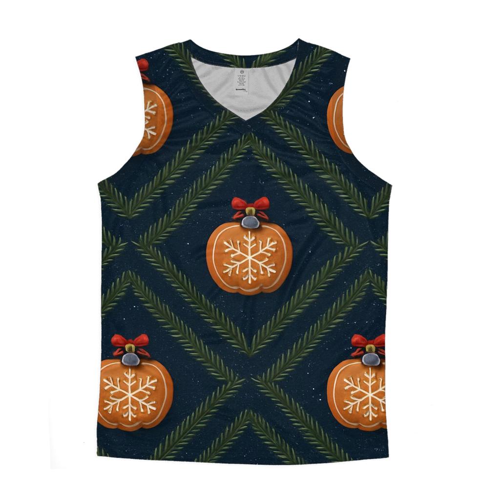 Midnight Fir Needle Stripe Grid With Gingerbread Pumpkin Baubles trendy fitted tank tops