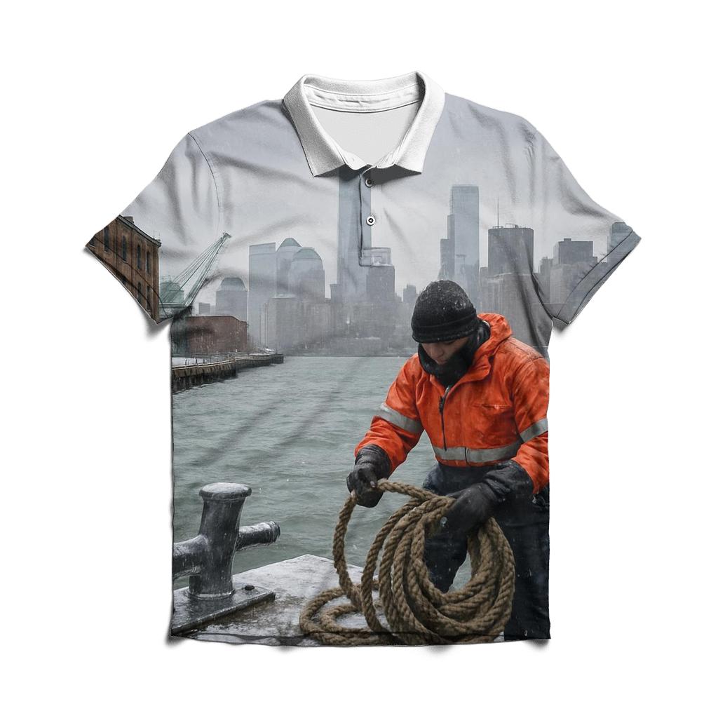 First Snow Over Lower Manhattan From Red Hook Waterfront branded logo polo shirts