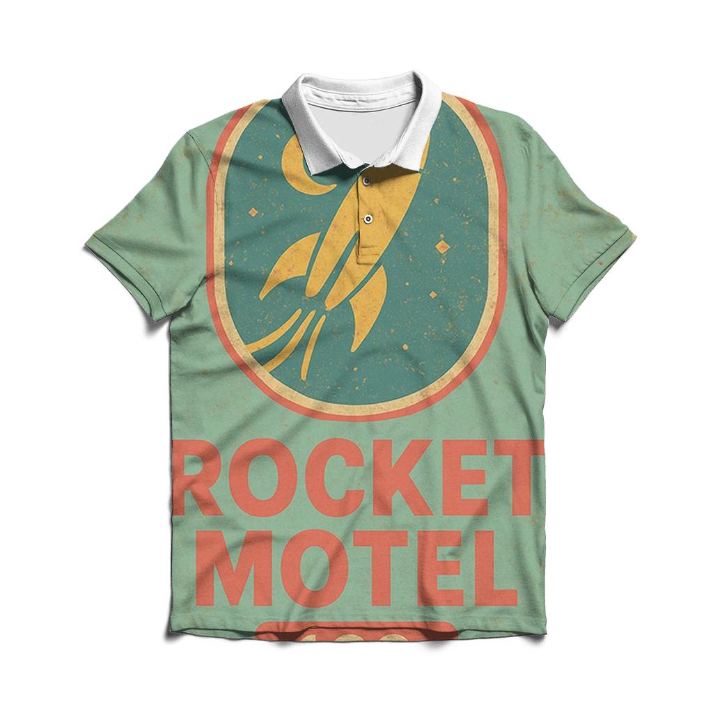 Retro Space Age Motel Keytag Illustration designer slim fit polos