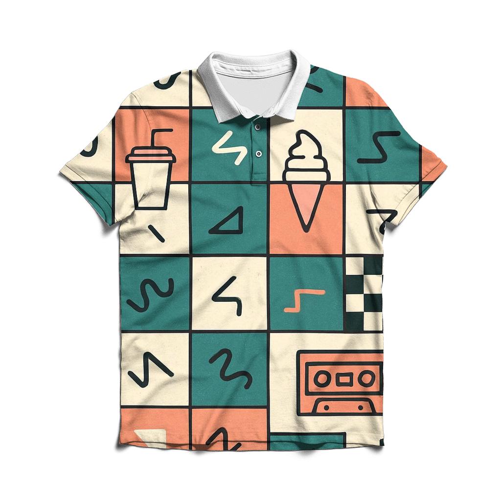 Mall Food Court Neon Tiles embroidered polo tops
