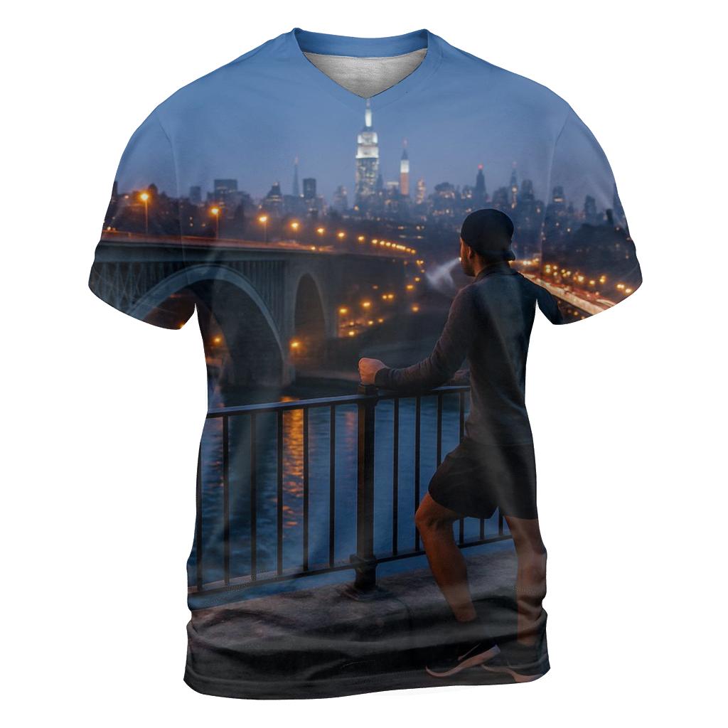 Harlem River Blue Hour From The High Bridge Walkway statement graphic shirts