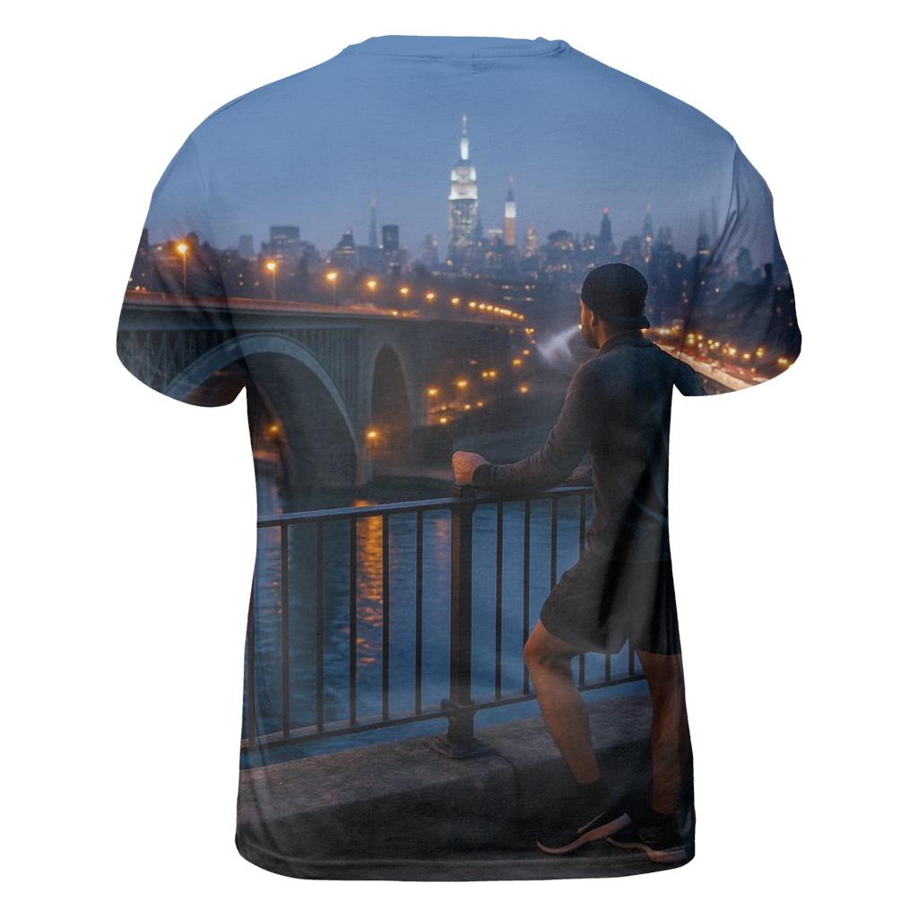 Harlem River Blue Hour From The High Bridge Walkway statement graphic shirts