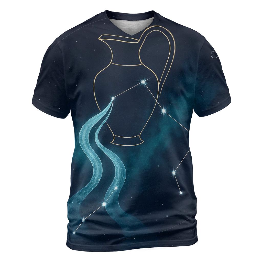 Aquarius Star Pitcher And Flowing Nebula creative print fashion shirts