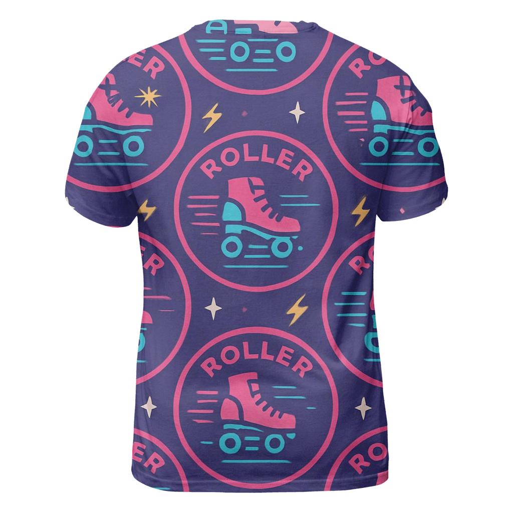 Laser Roller Rink Badges vibrant all-over design tees