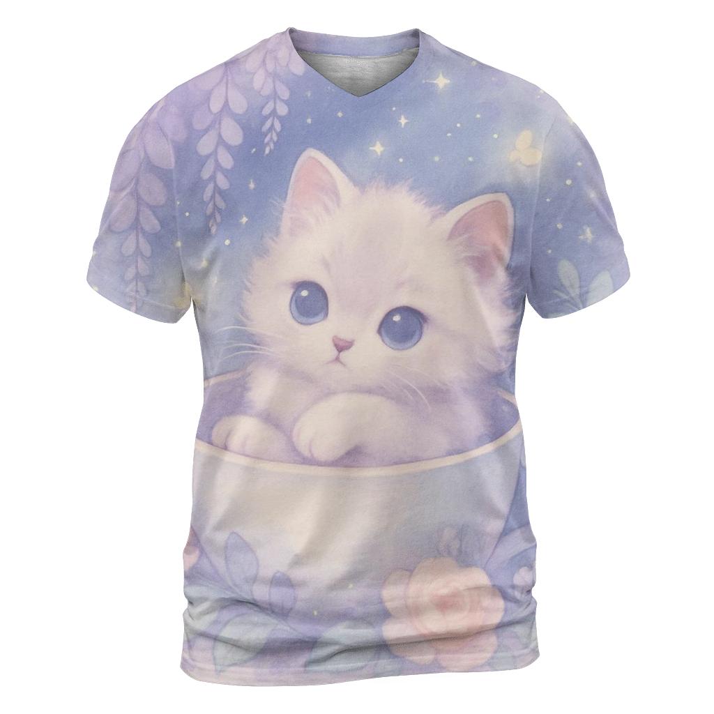 Moonlit Teacup Kitten Garden artistic all-over print tops