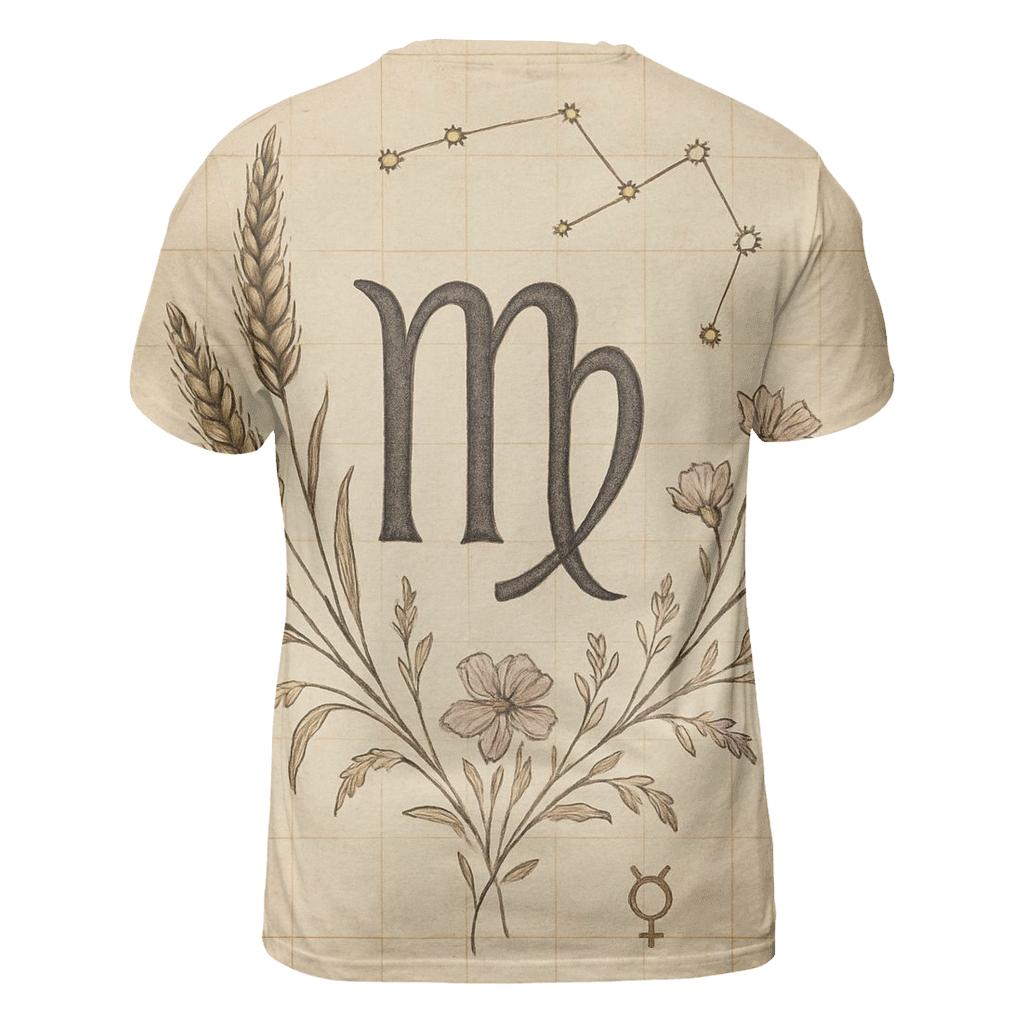 Virgo Wheat Glyph With Celestial Botanical Chart vibrant all-over design tees