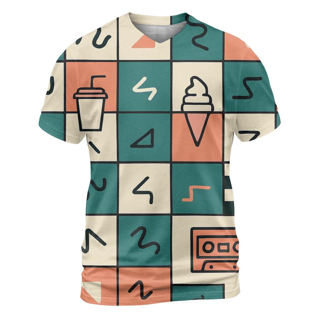 Mall Food Court Neon Tiles artistic all-over print tops