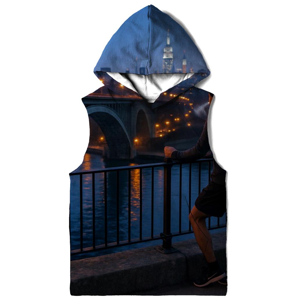 Harlem River Blue Hour From The High Bridge Walkway premium hoodies