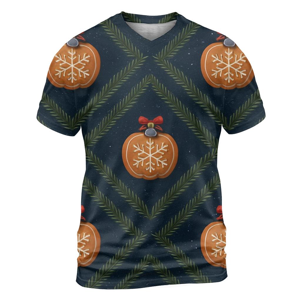 Midnight Fir Needle Stripe Grid With Gingerbread Pumpkin Baubles vibrant all-over design tees
