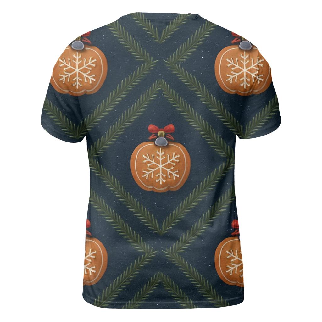 Midnight Fir Needle Stripe Grid With Gingerbread Pumpkin Baubles vibrant all-over design tees