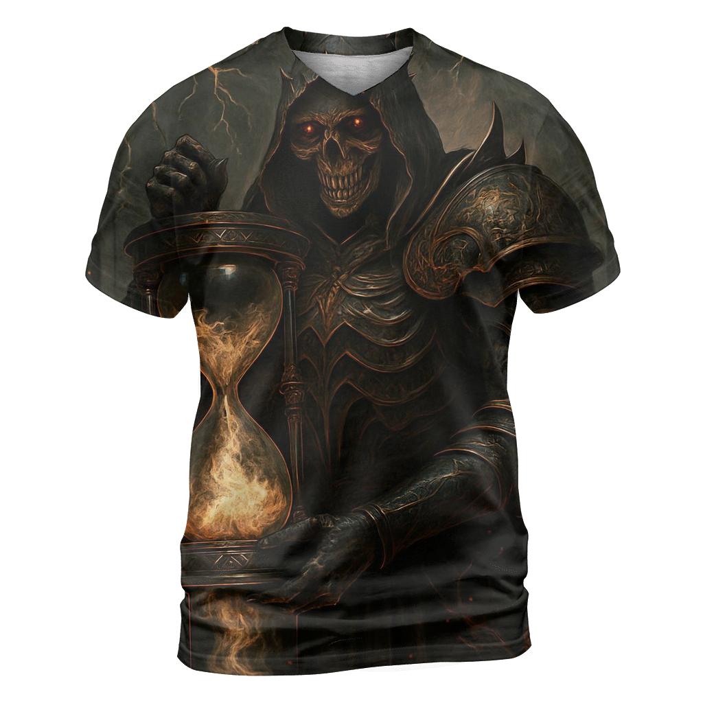 The Obsidian Hourglass Warden artistic all-over print tops