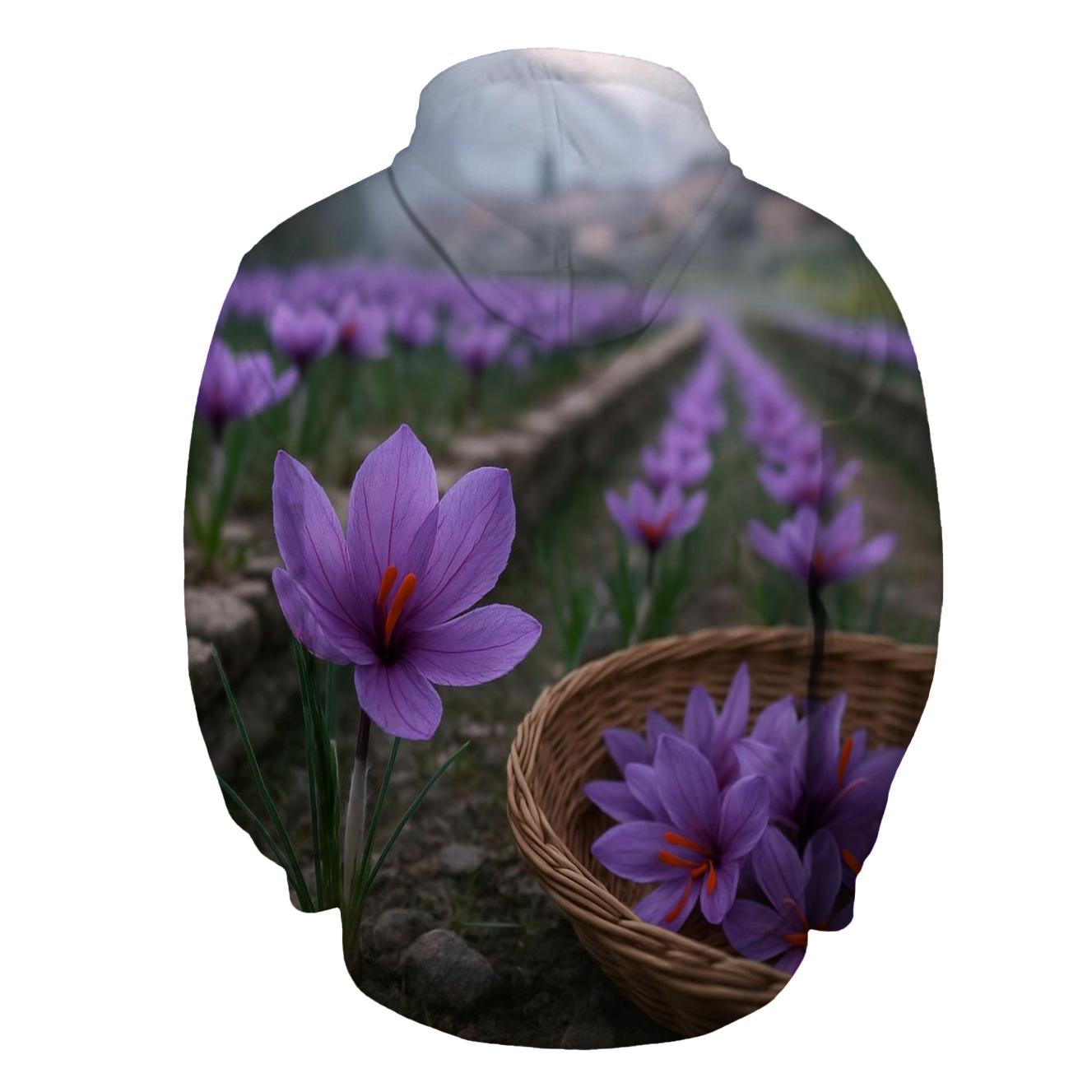 Saffron Crocus Harvest On A Kashmir Terrace graphic hoodies