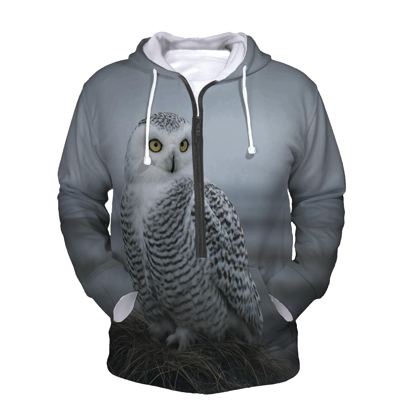 Frostline Sentinel Snowy Owl zip-up hoodies
