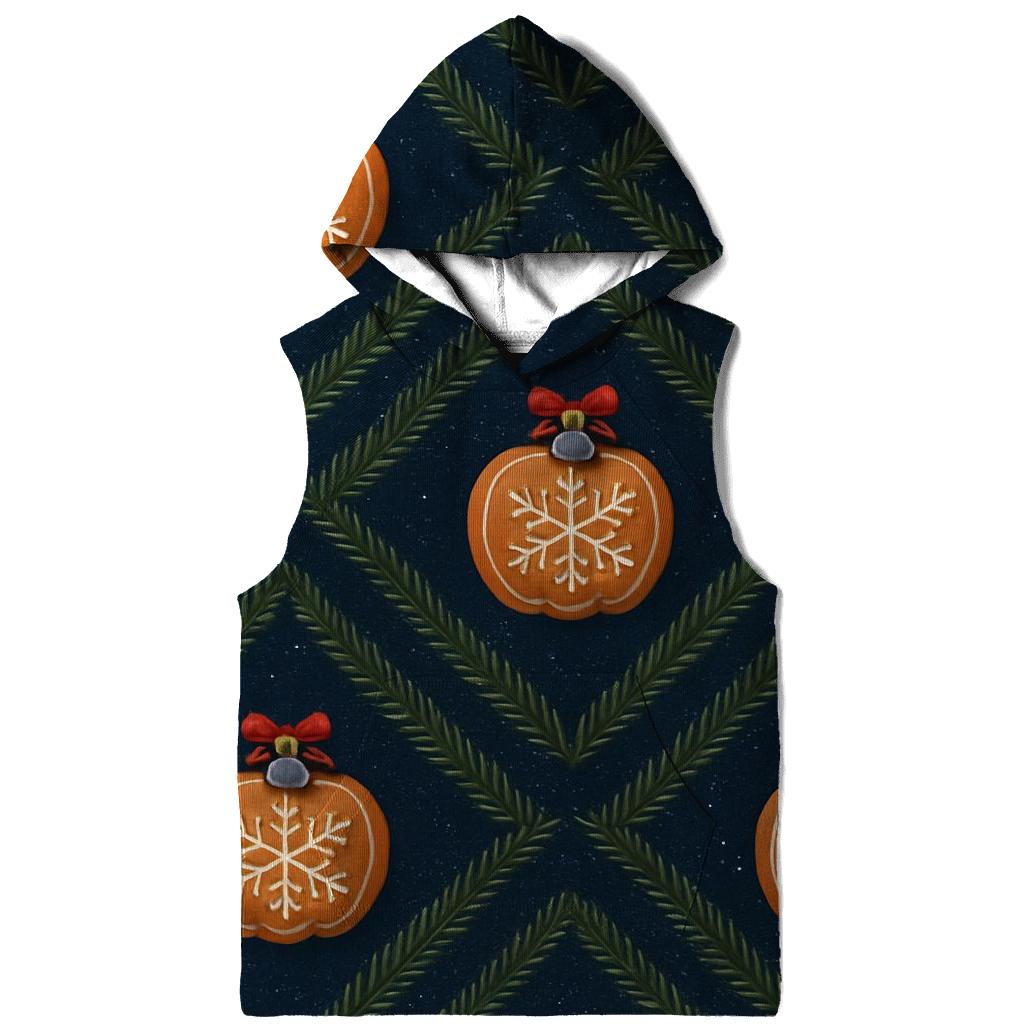 Midnight Fir Needle Stripe Grid With Gingerbread Pumpkin Baubles graphic hoodies