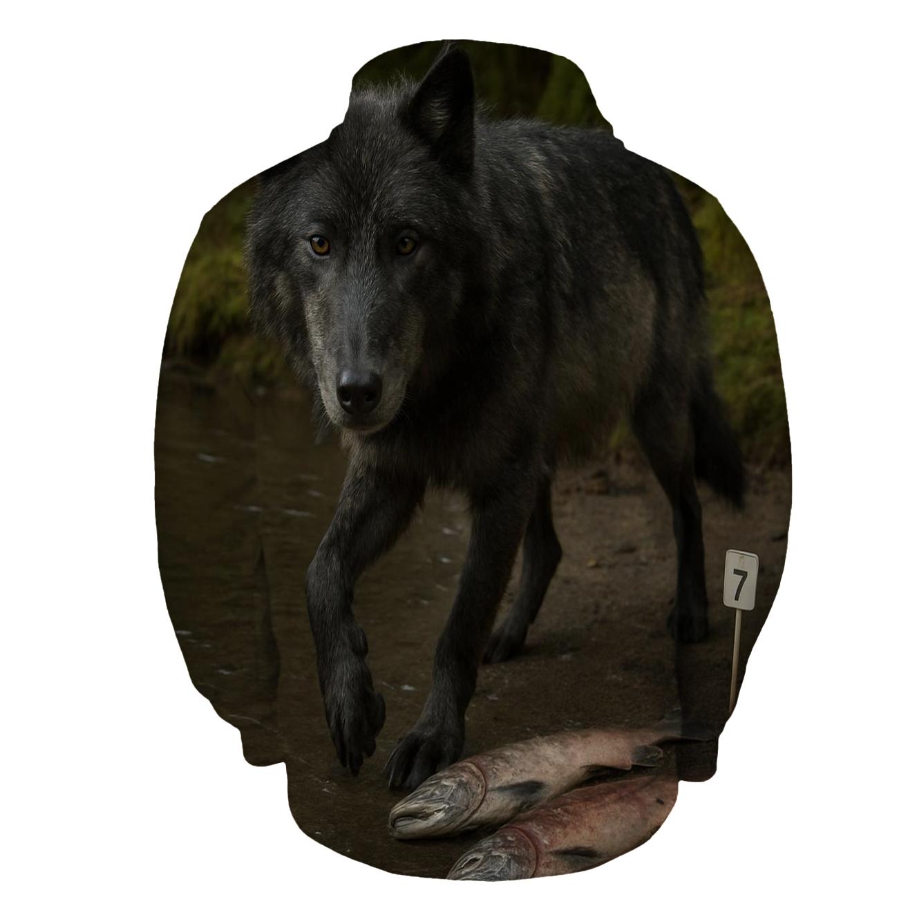 Coastal Rainforest Wolf In Salmon Science Tagging Zone lightweight hoodies