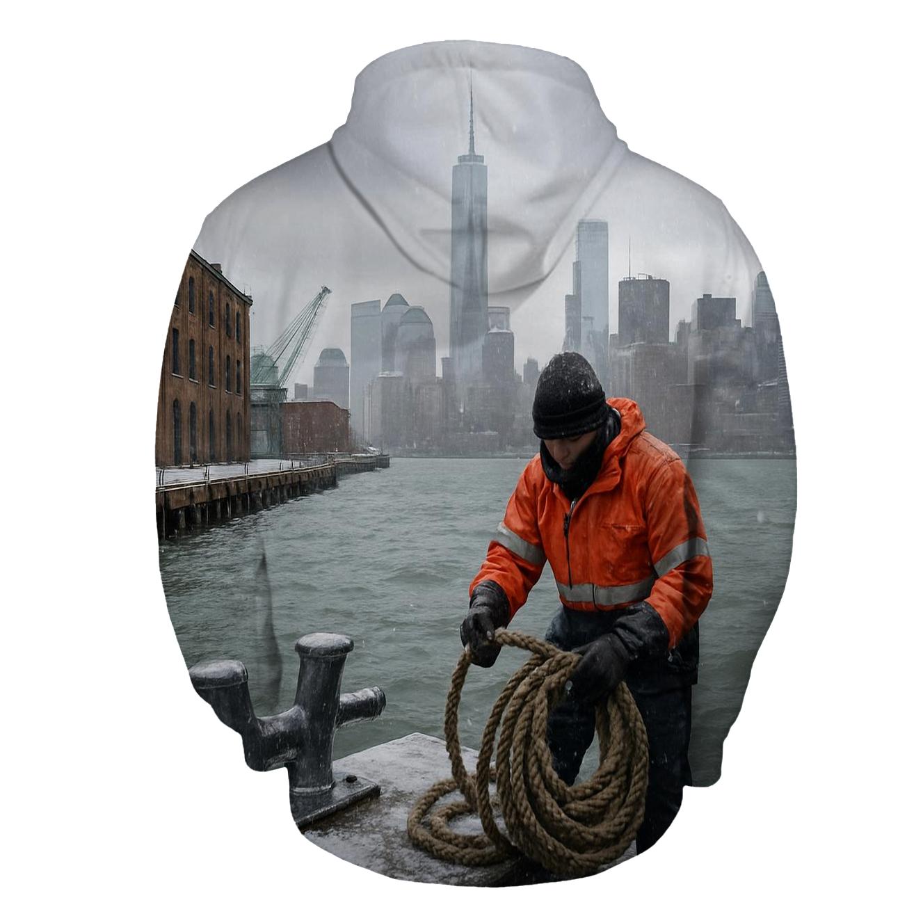 First Snow Over Lower Manhattan From Red Hook Waterfront embroidered hoodies