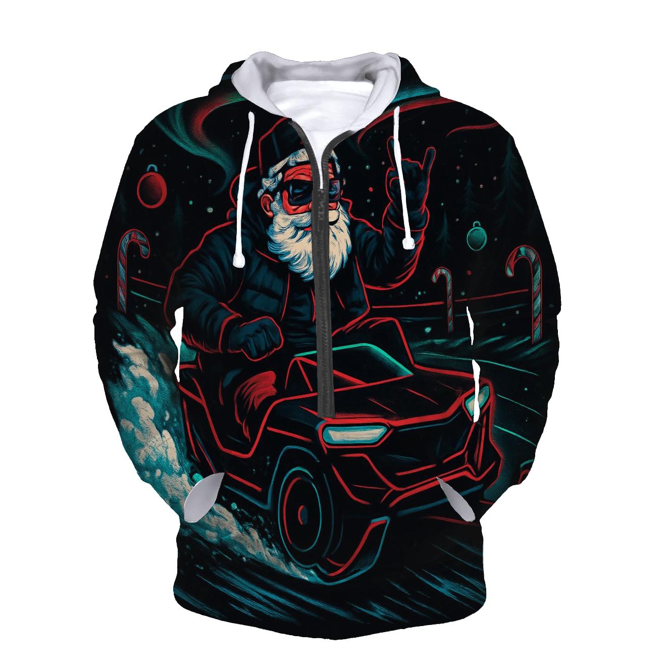 Neon Sleigh Drift Santa zip-up hoodies