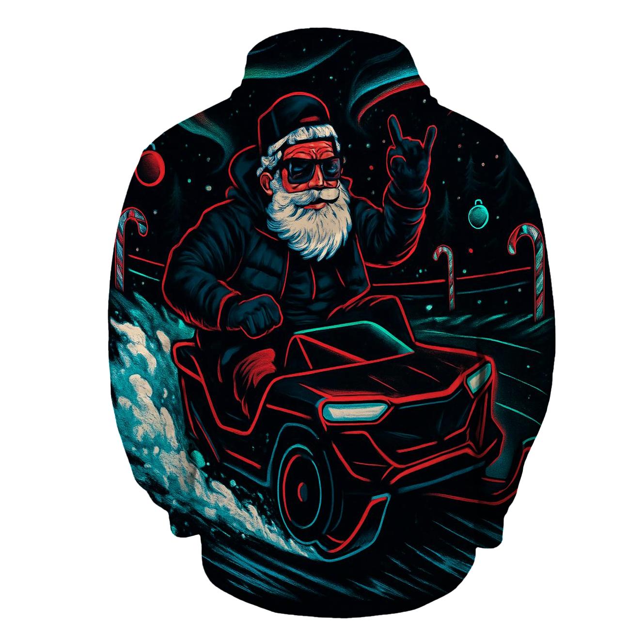 Neon Sleigh Drift Santa zip-up hoodies