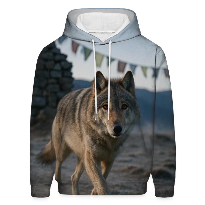 Tibetan Wolf Under Prayer Flags At Dawn hoodie designs