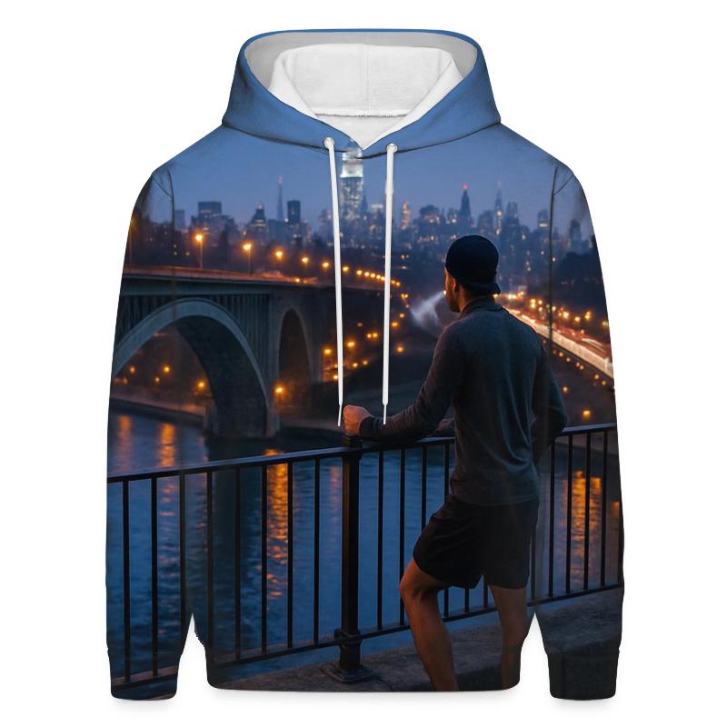 Harlem River Blue Hour From The High Bridge Walkway pullover hoodies