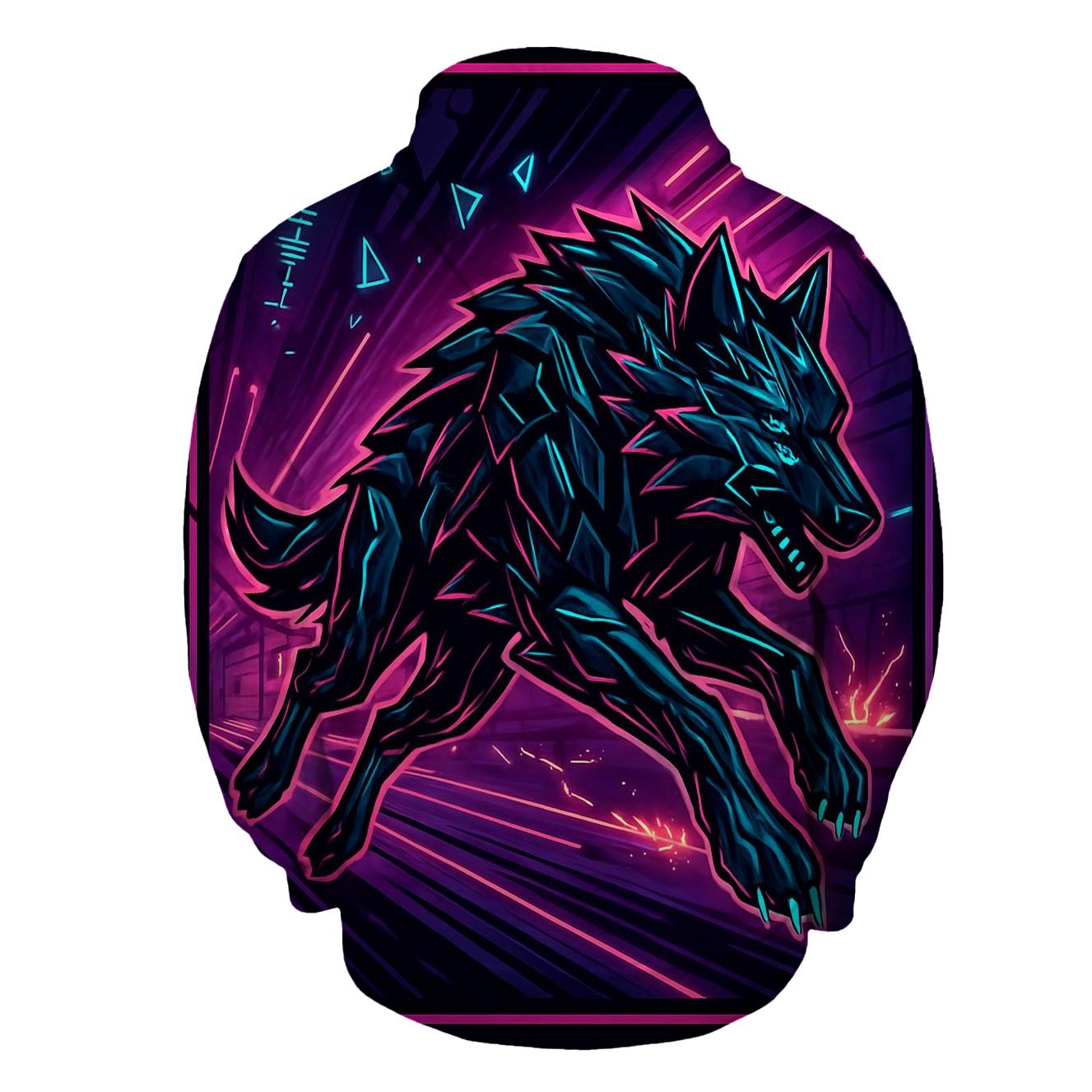 Obsidian Circuit Wolf In The Neon Forge zip-up hoodies