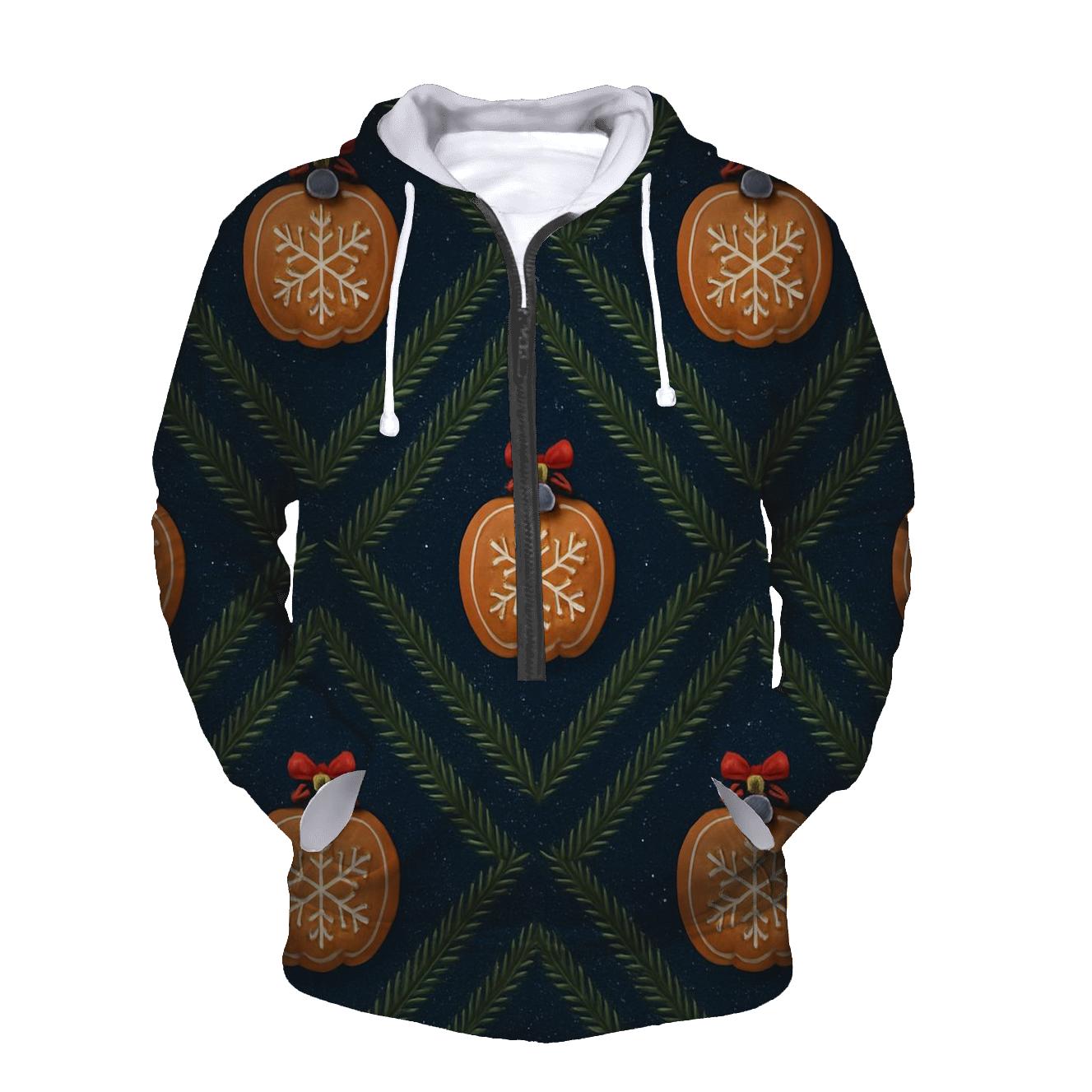 Midnight Fir Needle Stripe Grid With Gingerbread Pumpkin Baubles hoodie trends