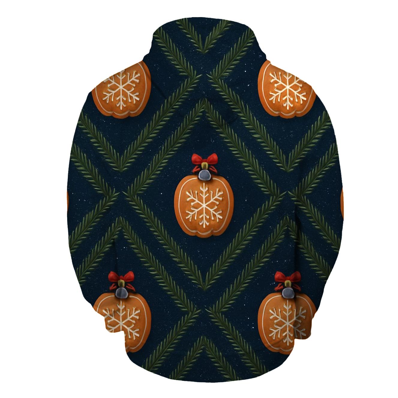 Midnight Fir Needle Stripe Grid With Gingerbread Pumpkin Baubles hoodie trends