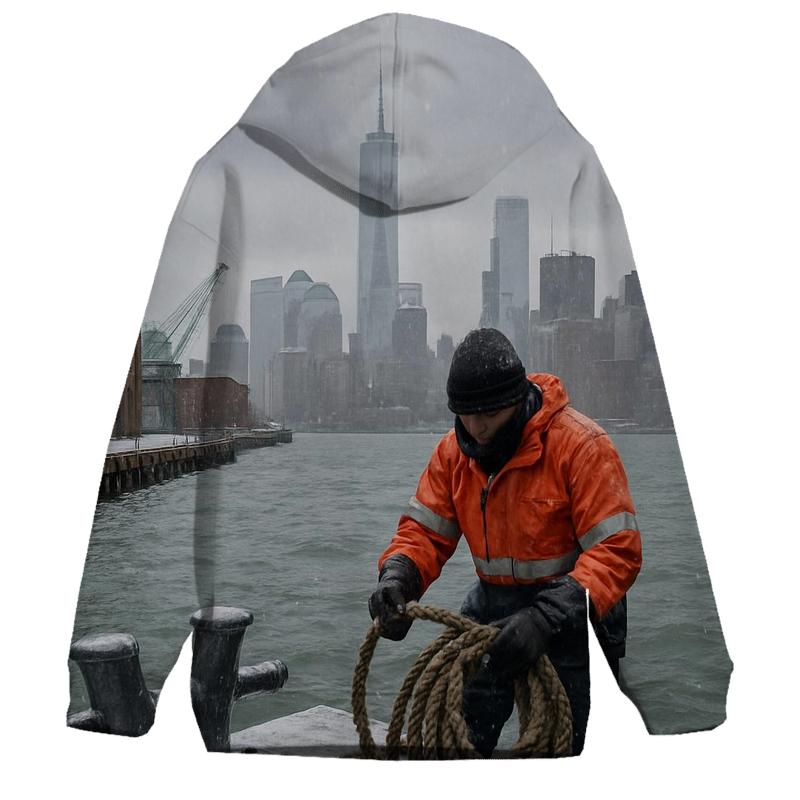 First Snow Over Lower Manhattan From Red Hook Waterfront lightweight hoodies