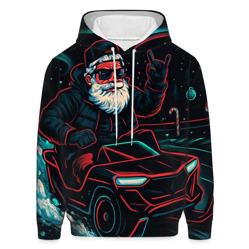 Neon Sleigh Drift Santa graphic hoodies