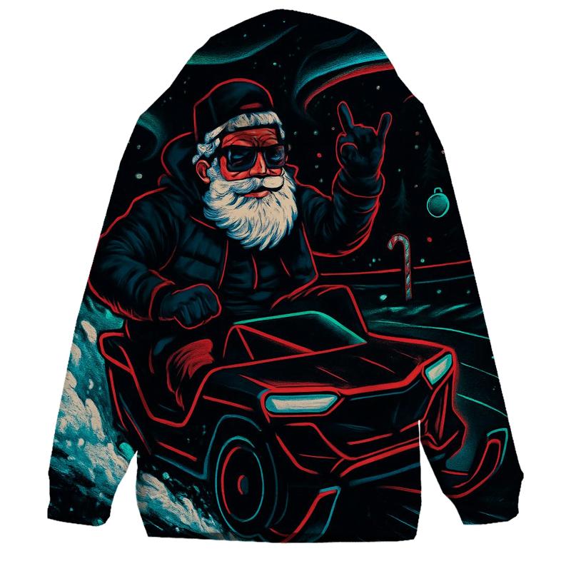 Neon Sleigh Drift Santa graphic hoodies