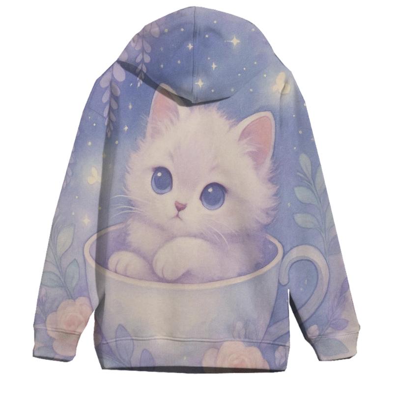 Moonlit Teacup Kitten Garden printed hoodies