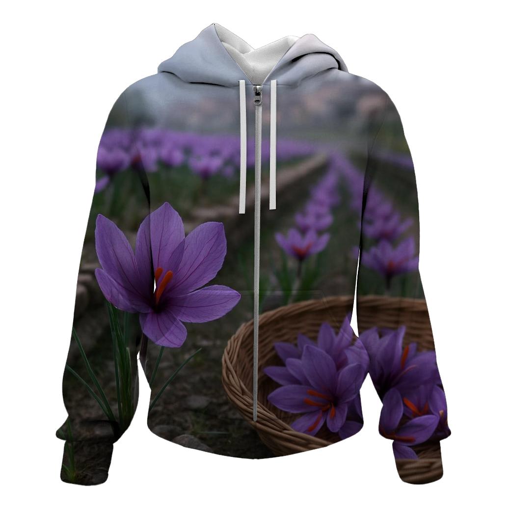 Saffron Crocus Harvest On A Kashmir Terrace hoodies fashion