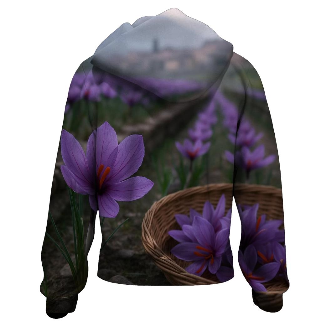 Saffron Crocus Harvest On A Kashmir Terrace hoodies fashion