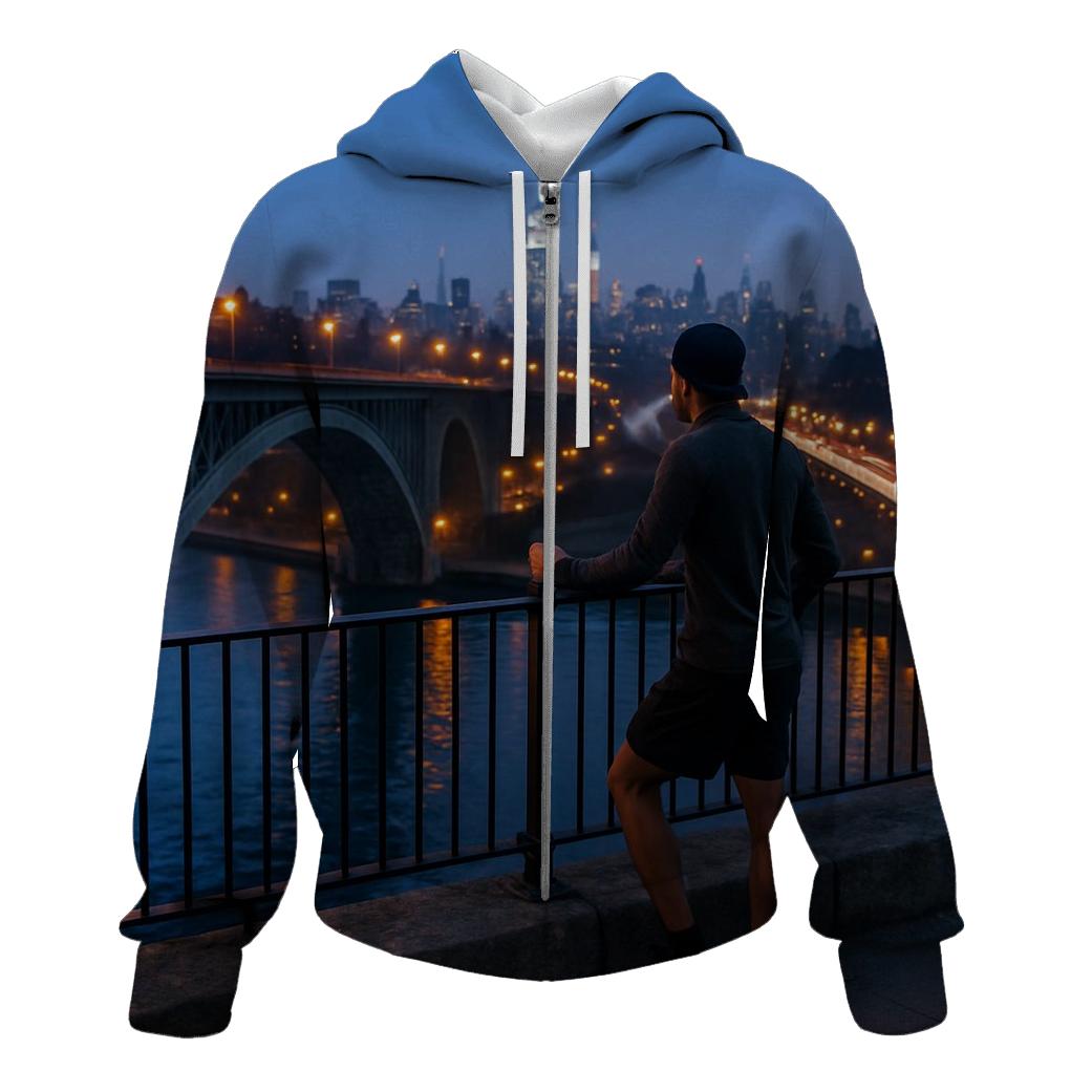Harlem River Blue Hour From The High Bridge Walkway heavyweight hoodies