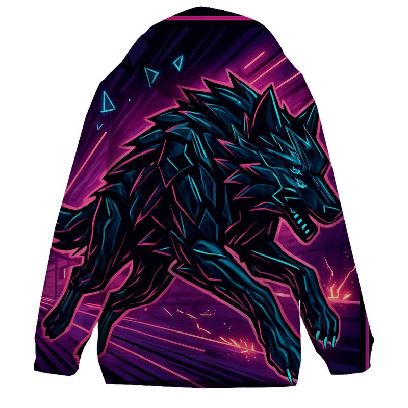 Obsidian Circuit Wolf In The Neon Forge designer hoodies