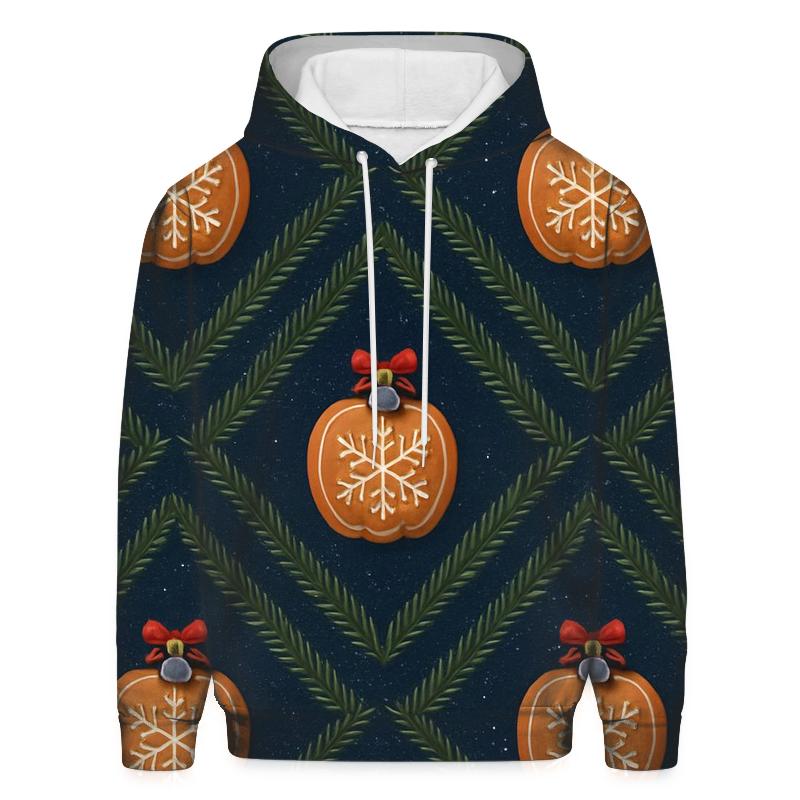Midnight Fir Needle Stripe Grid With Gingerbread Pumpkin Baubles hoodies fashion