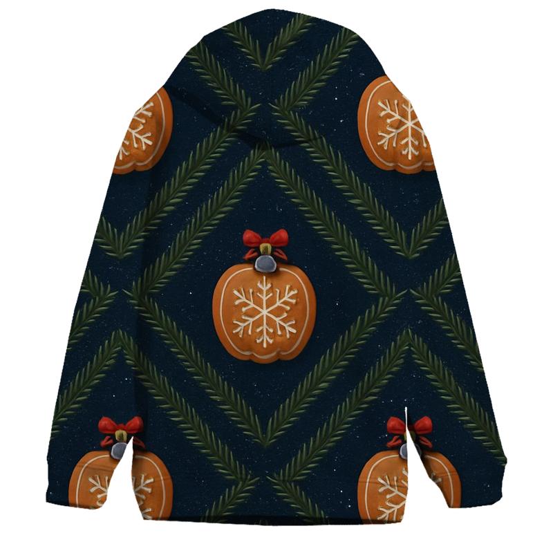 Midnight Fir Needle Stripe Grid With Gingerbread Pumpkin Baubles hoodies fashion