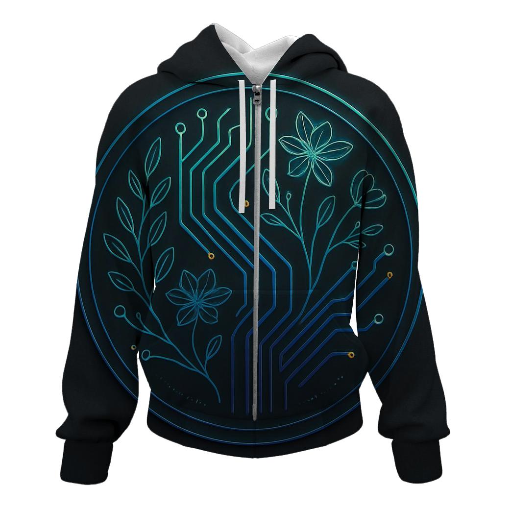 Aurora Circuit Botanical Emblem embroidered hoodies