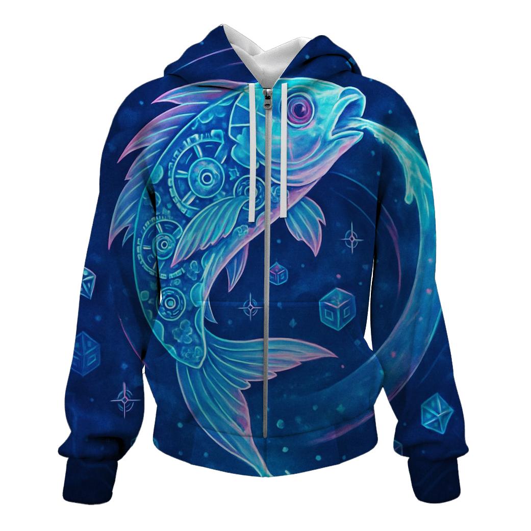 Clockwork Koi Dream Forge zip-up hoodies