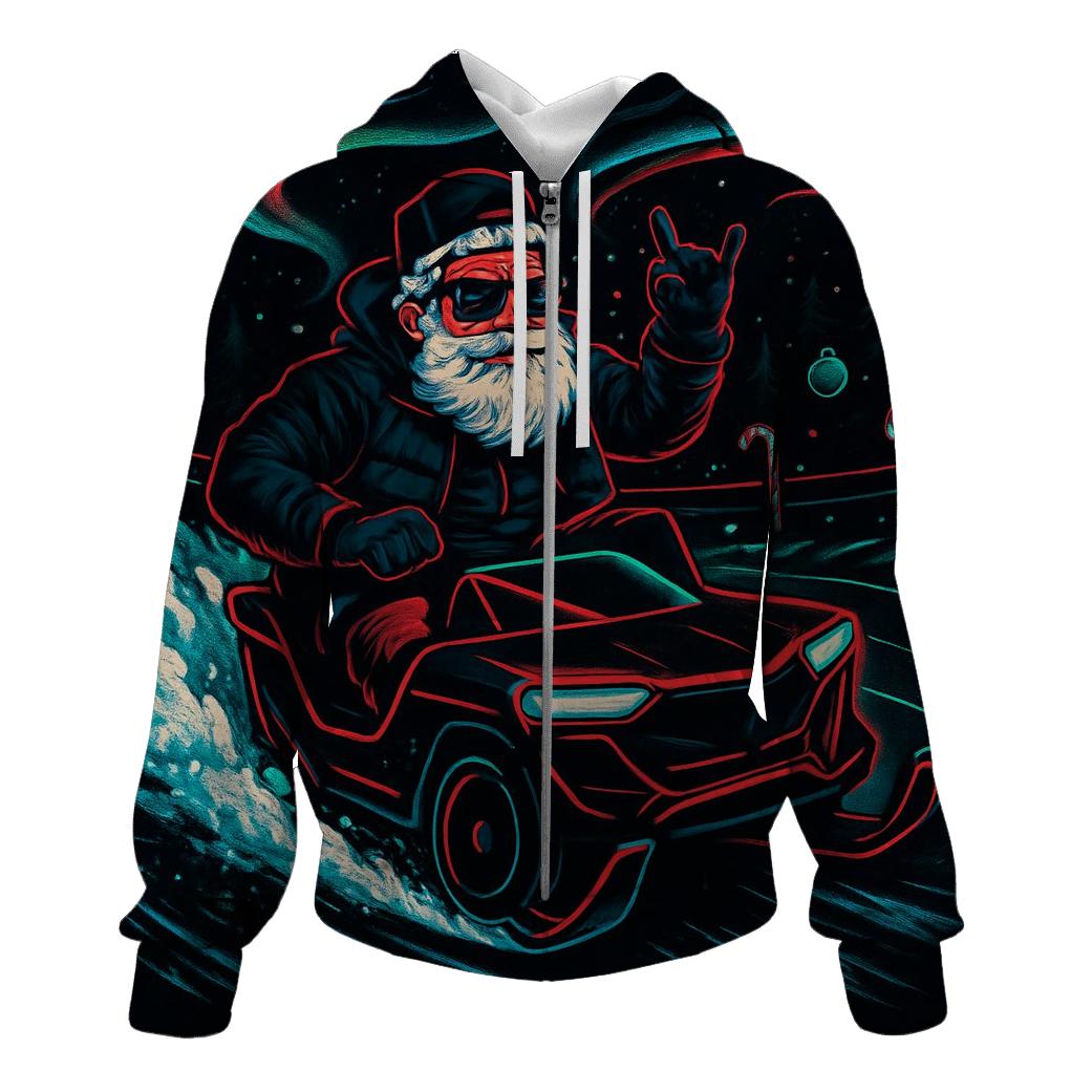 Neon Sleigh Drift Santa pullover hoodies