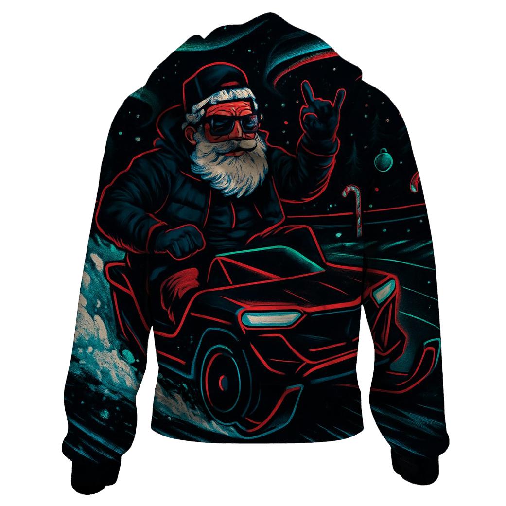 Neon Sleigh Drift Santa pullover hoodies