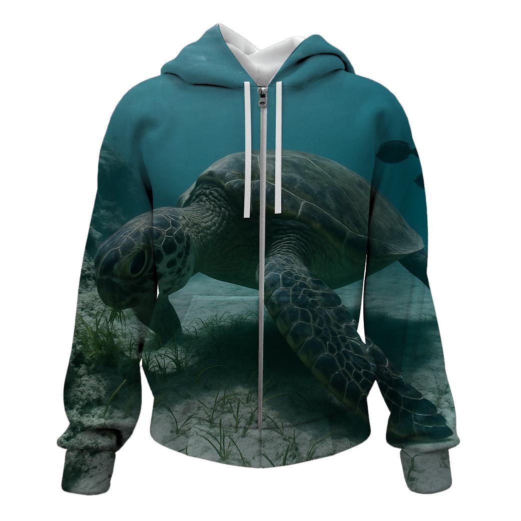 Reef Edge Glide Green Sea Turtle graphic hoodies