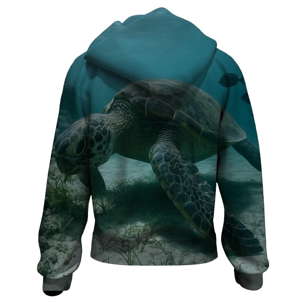 Reef Edge Glide Green Sea Turtle graphic hoodies
